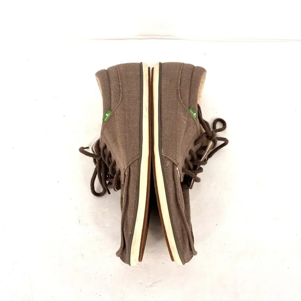 Sanuk Vagabond Brown Canvas Vegan Lace Up Loafers Slip On Shoes Mens Size 13